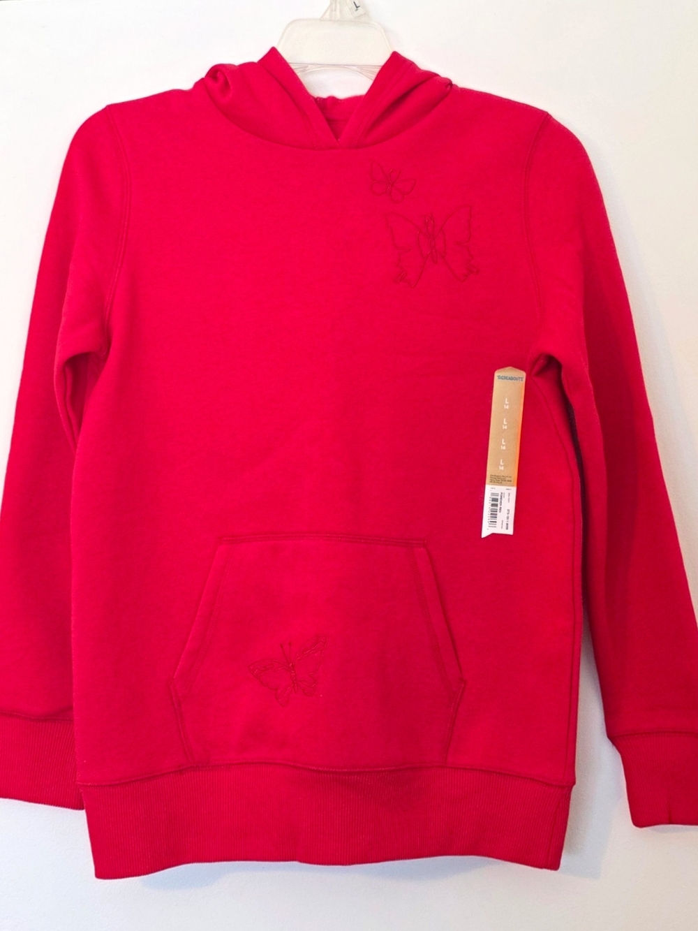 Girls' Red Hoodie Sweatshirt with Butterfly Detail